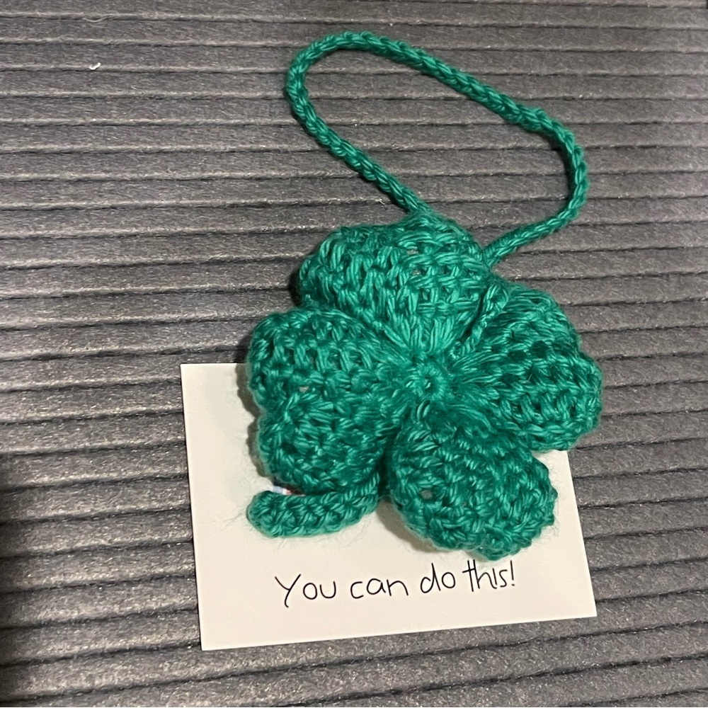 Handmade Green Crochet Four-Leaf Clover bag Charm